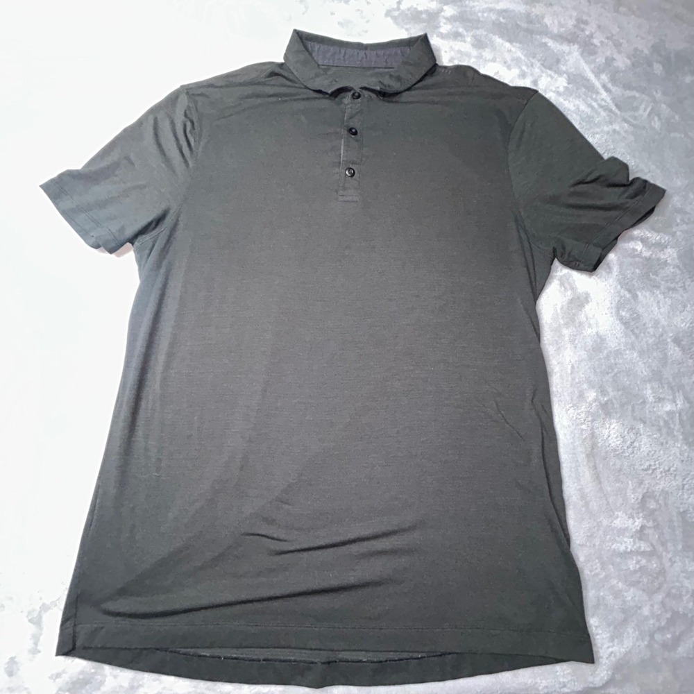Lululemon Mens Evolution Short Sleeve Polo Shirt Dark Black Athletic Golf L